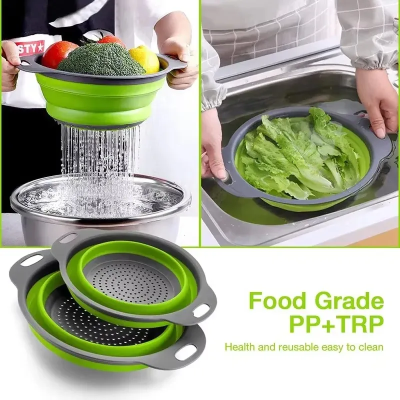 Panier silicone pliant de rinçage et d'égouttage pour fruits et légumes, passoire de cuisine 2