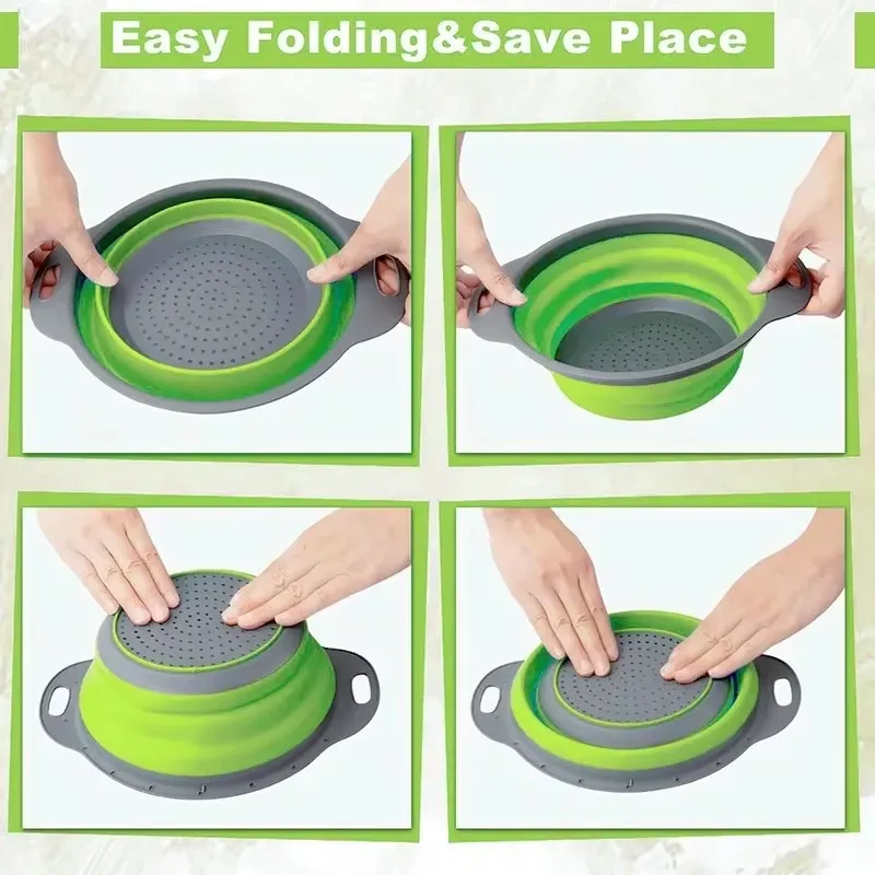 Panier silicone pliant de rinçage et d'égouttage pour fruits et légumes, passoire de cuisine 5