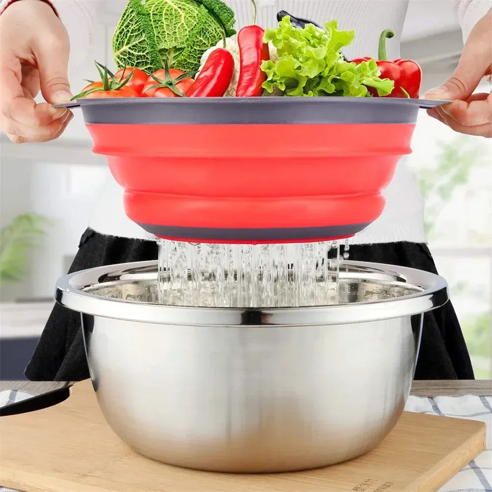 Panier de lavage pliable en silicone, salade