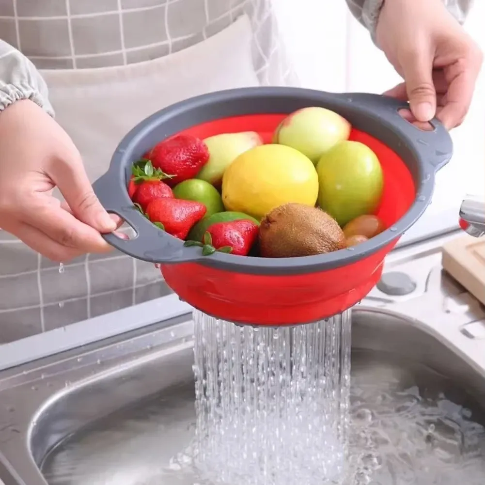 Panier silicone pliant de rinçage et d'égouttage pour fruits et légumes, passoire de cuisine 8