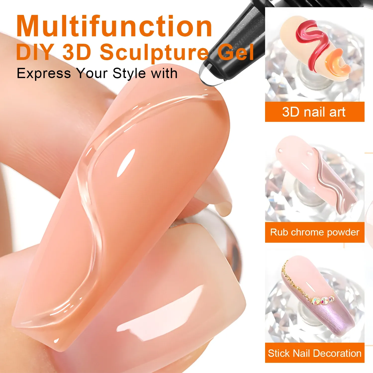 Gel 3D pour nail art 10 ml, imperméable, idéal pour la sculpture et les formes complexes 3