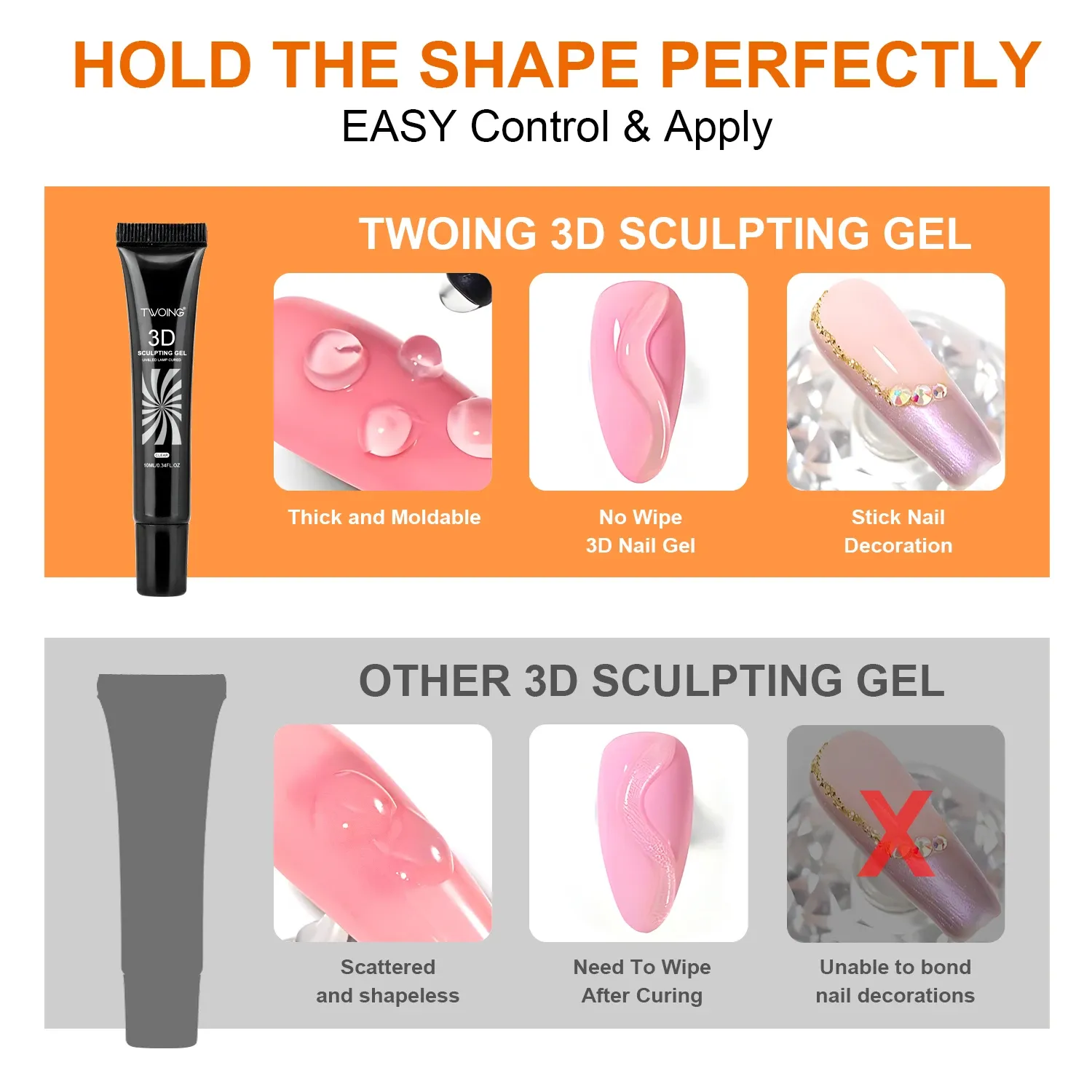 Gel 3D pour nail art 10 ml, imperméable, idéal pour la sculpture et les formes complexes 4