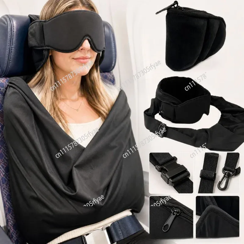 Oreiller de voyage 3 en 1 avec masque pour les yeux et appui-tête réglable 1