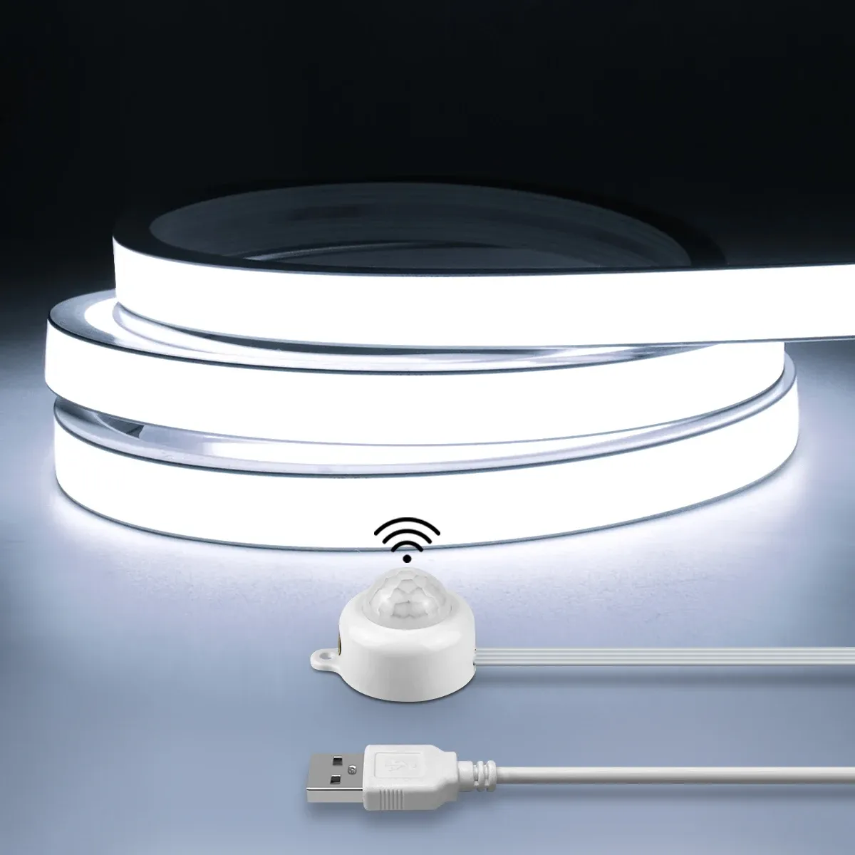 Bande LED COB 320 LED/m avec capteur de mouvement PIR, allumage et extinction automatiques, étanche, pour cuisine, escalier et garde-robe