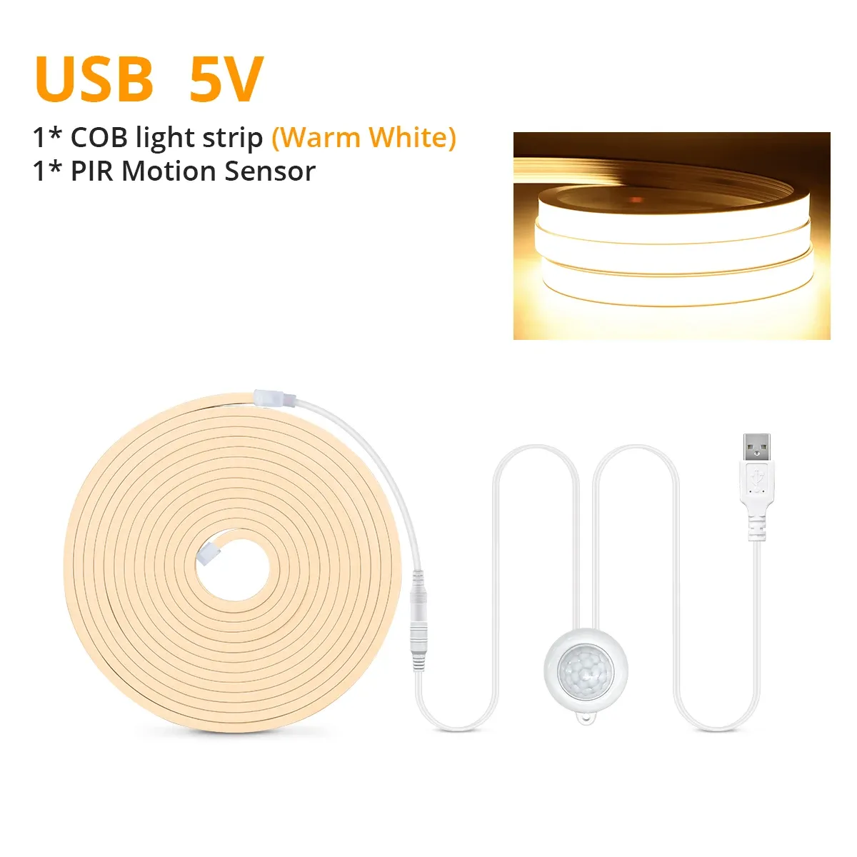Bande LED COB 320 LED/m avec capteur de mouvement PIR, allumage et extinction automatiques, étanche, pour cuisine, escalier et garde-robe 8