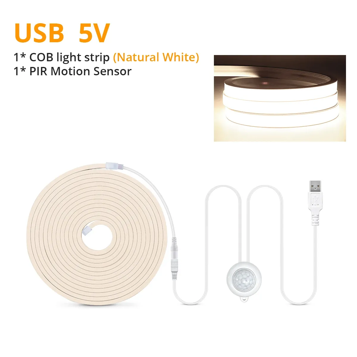 Bande LED COB 320 LED/m avec capteur de mouvement PIR, allumage et extinction automatiques, étanche, pour cuisine, escalier et garde-robe 9