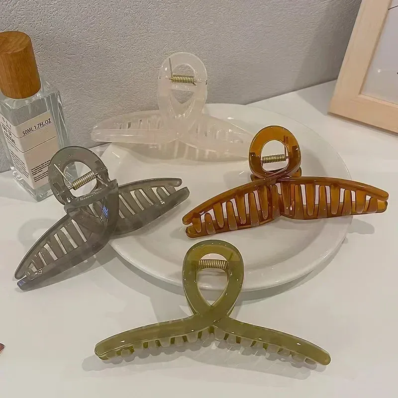 Grande pince griffe à cheveux en plastique transparent, 13 cm 2