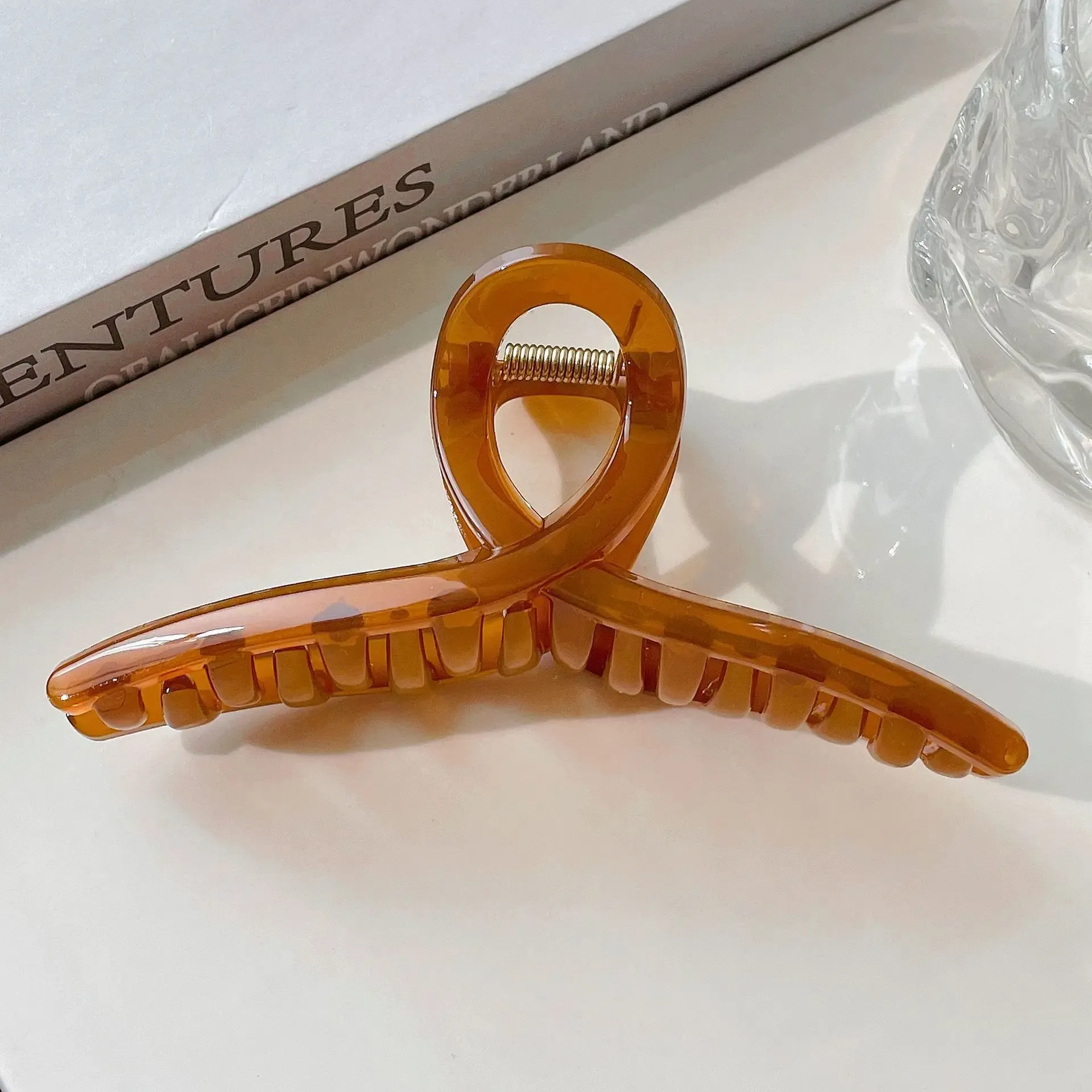 Grande pince griffe à cheveux en plastique transparent, 13 cm 23