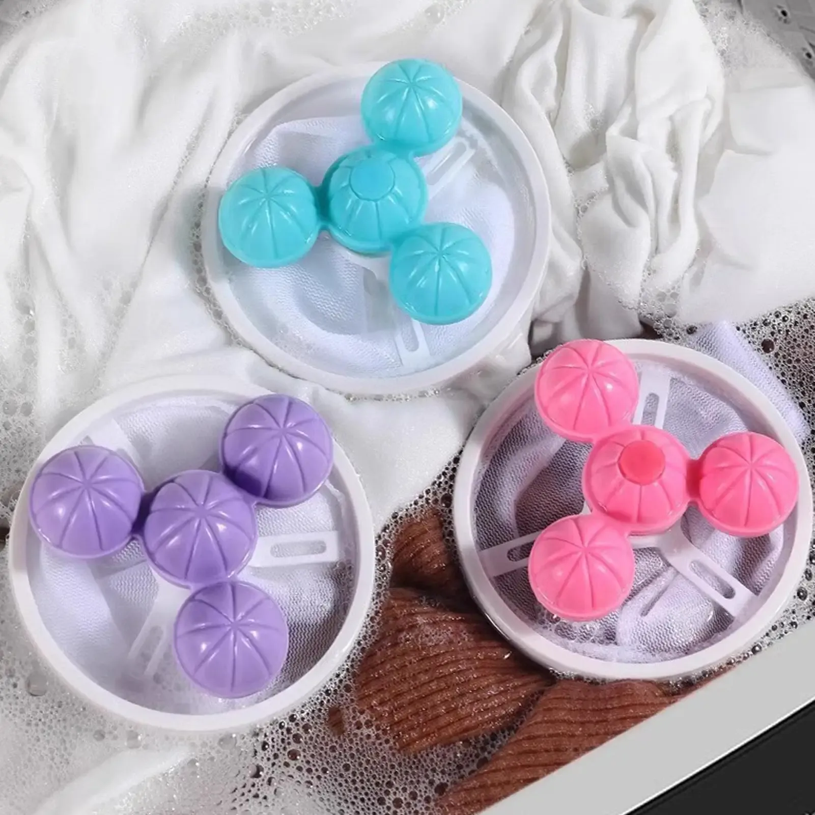 Lot de 3 filtres à linge flottants réutilisables pour machine à laver, sachets en filet anti-peluches et anti-poils d'animaux, outil de nettoyage du linge - Image 1