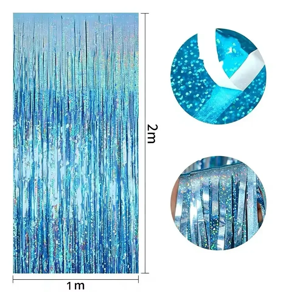 Rideau à paillettes laser bleu 2 m x 1 m, décoration de fête thème Frozen 4
