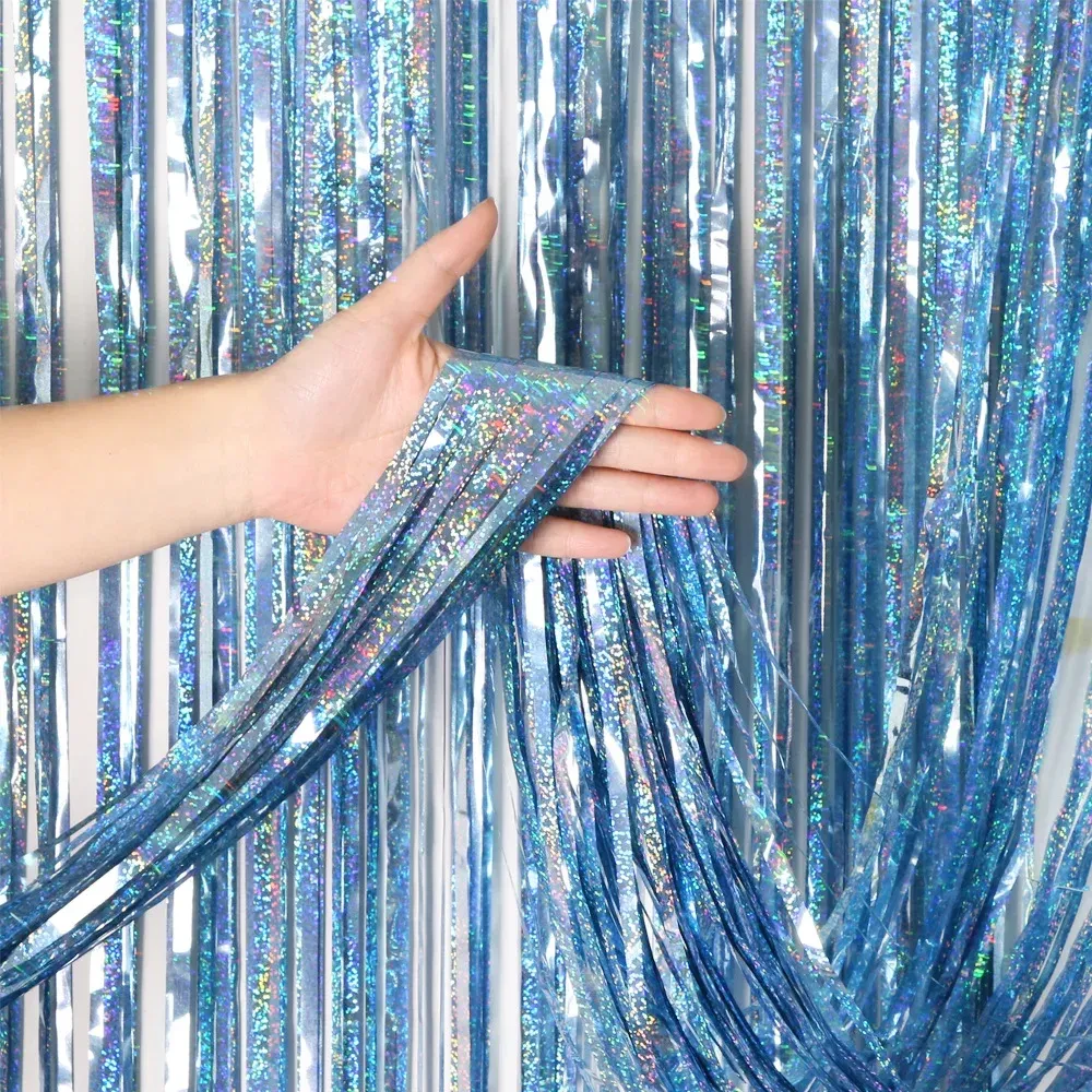 Rideau à paillettes laser bleu, vue d'ensemble