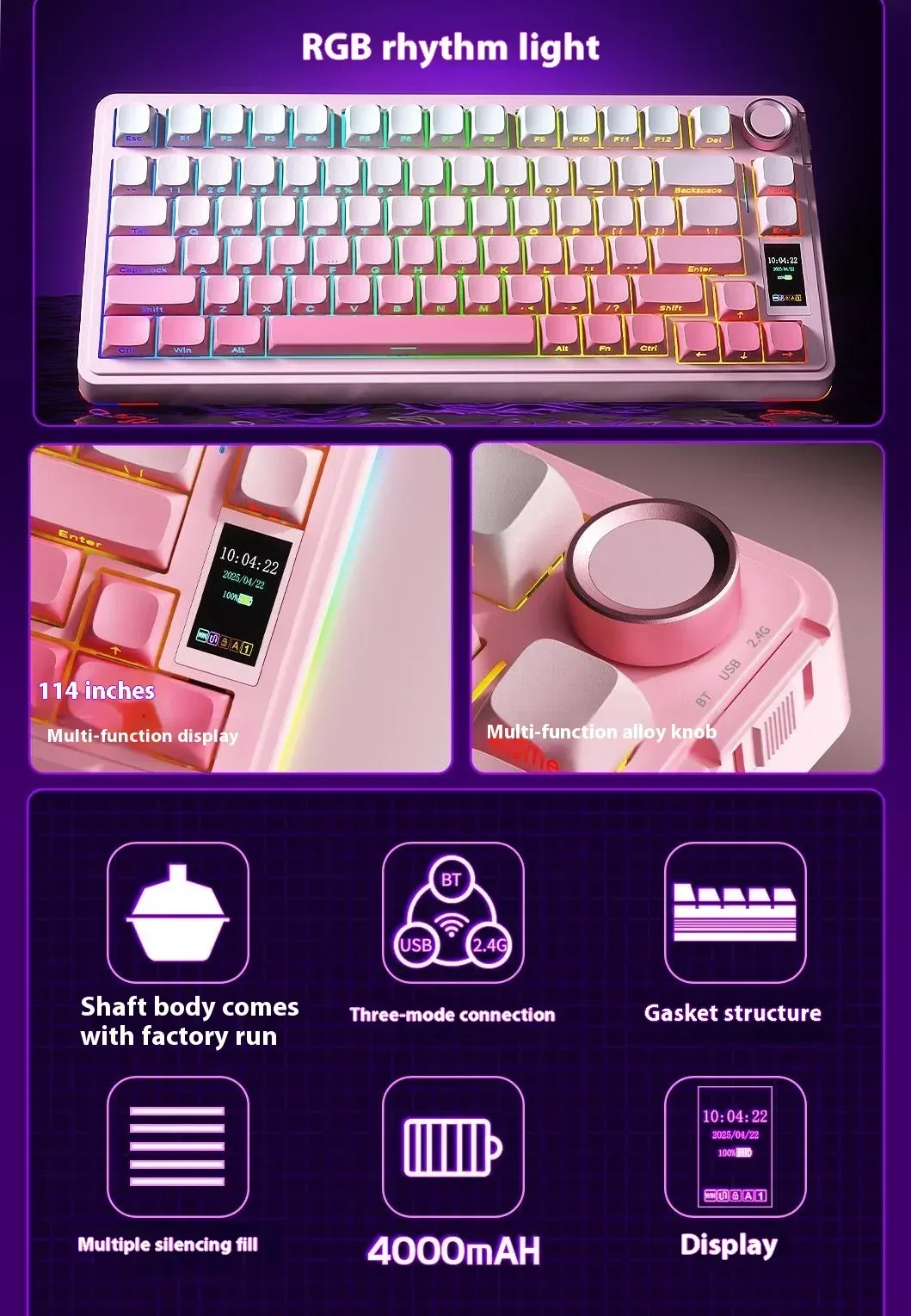 Détail des touches PBT et de l'éclairage RVB