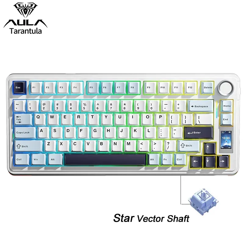 AULA S75 Pro Clavier mécanique de jeu 75 % sans fil, à commutateurs remplaçables à chaud, rétroéclairage RVB, batterie 4000 mAh, touches PBT, écran LED 7