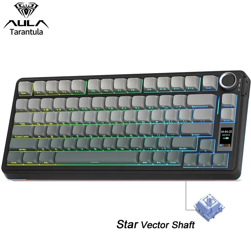 AULA S75 Pro Clavier mécanique de jeu 75 % sans fil, à commutateurs remplaçables à chaud, rétroéclairage RVB, batterie 4000 mAh, touches PBT, écran LED 9