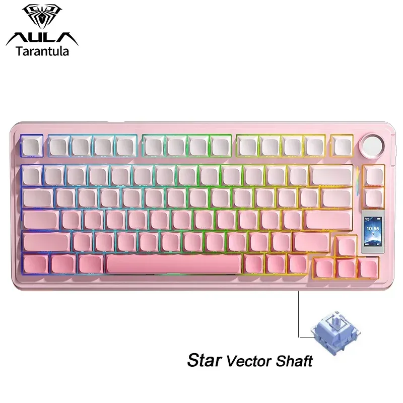 AULA S75 Pro Clavier mécanique de jeu 75 % sans fil, à commutateurs remplaçables à chaud, rétroéclairage RVB, batterie 4000 mAh, touches PBT, écran LED 11