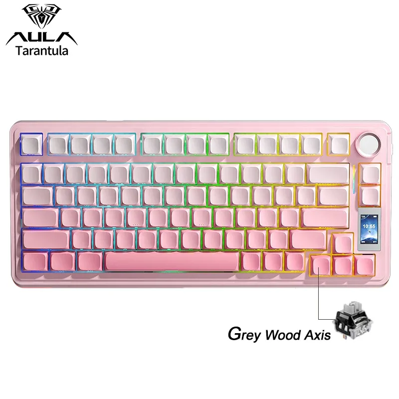 AULA S75 Pro Clavier mécanique de jeu 75 % sans fil, à commutateurs remplaçables à chaud, rétroéclairage RVB, batterie 4000 mAh, touches PBT, écran LED 10