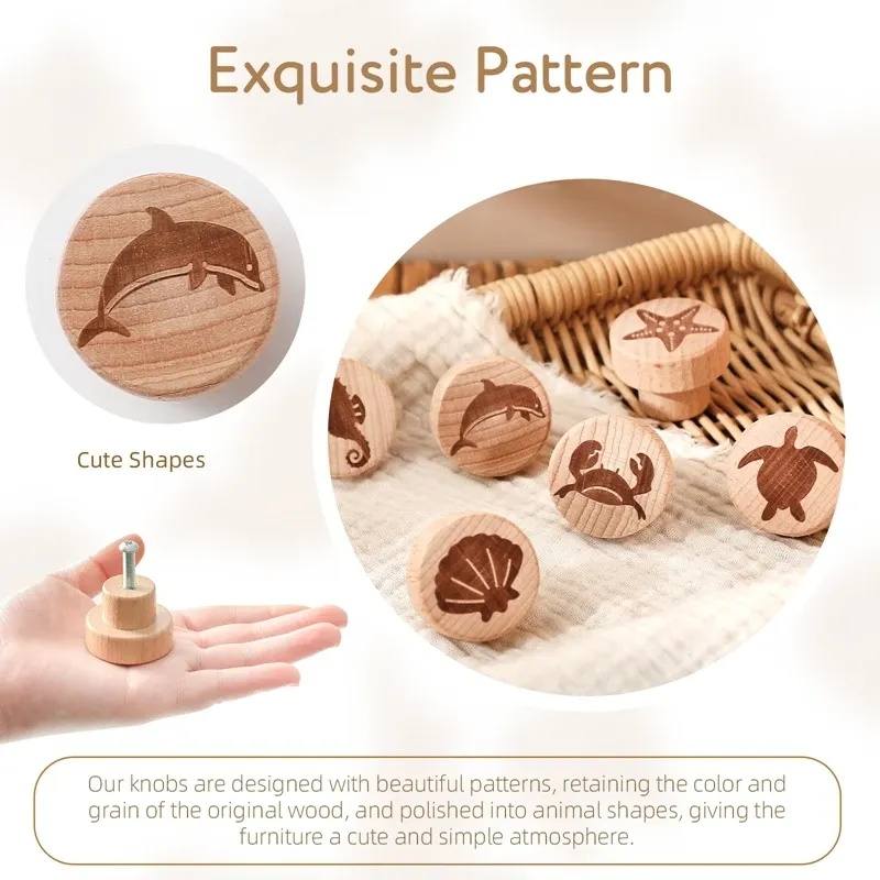 Boutons d'armoire ronds en bois, style bohémien à motif animalier vintage 4