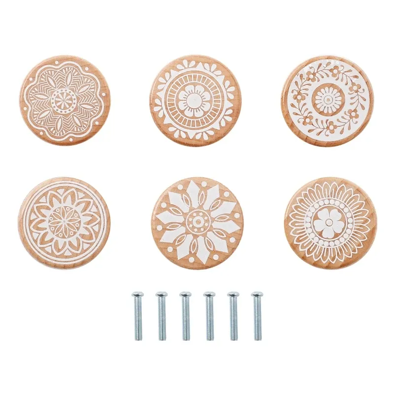 Boutons d'armoire ronds en bois, style bohémien à motif animalier vintage 7