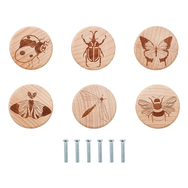 Boutons d'armoire ronds en bois, style bohémien à motif animalier vintage 10