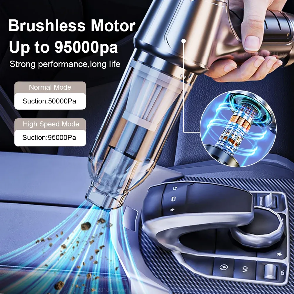 Aspirateur de voiture sans fil 95000 Pa, aspirateur à main haute puissance, souffleur polyvalent pour voiture et maison 3
