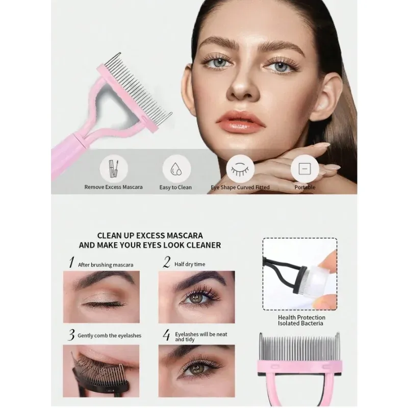 Peignes ergonomiques séparateurs de cils 1/2 - Peigne courbé avec capuchon anti-poussière, outil de coiffage transparent pour racines de cils - Image 1
