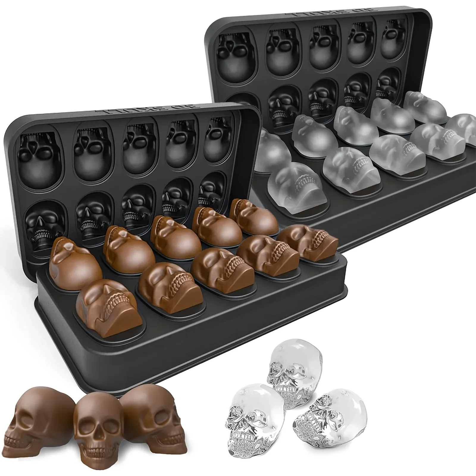 Moule à glaçons en silicone 3D souple, bac à glaçons sphériques pour congélateur, sans BPA, forme tête de crâne horrifique pour whisky et cocktails 4