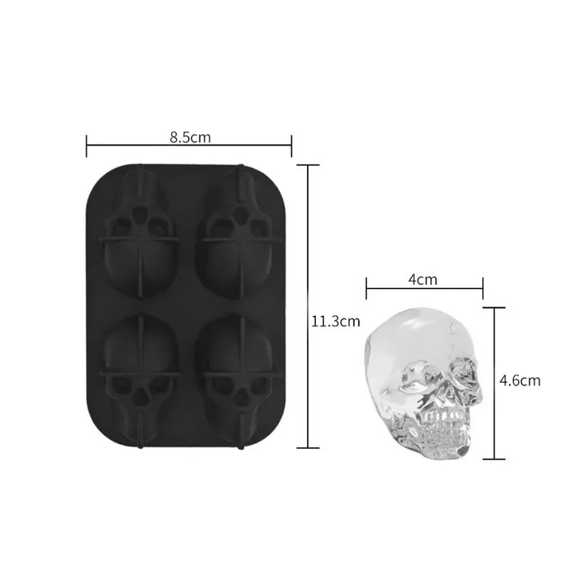 Moule à glaçons en silicone 3D souple, bac à glaçons sphériques pour congélateur, sans BPA, forme tête de crâne horrifique pour whisky et cocktails 6