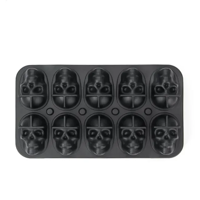 Moule à glaçons en silicone 3D souple, bac à glaçons sphériques pour congélateur, sans BPA, forme tête de crâne horrifique pour whisky et cocktails 7