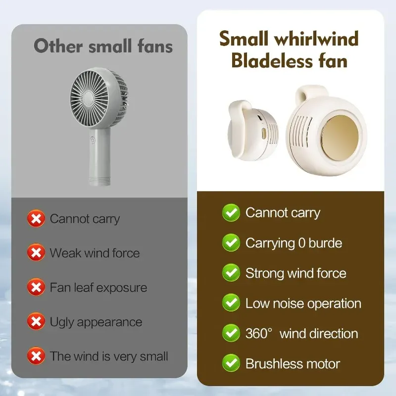 Mini ventilateur électrique portable silencieux sans pales à clipser sur chemise ou ceinture, réglable en 3 vitesses, idéal pour l'extérieur 5