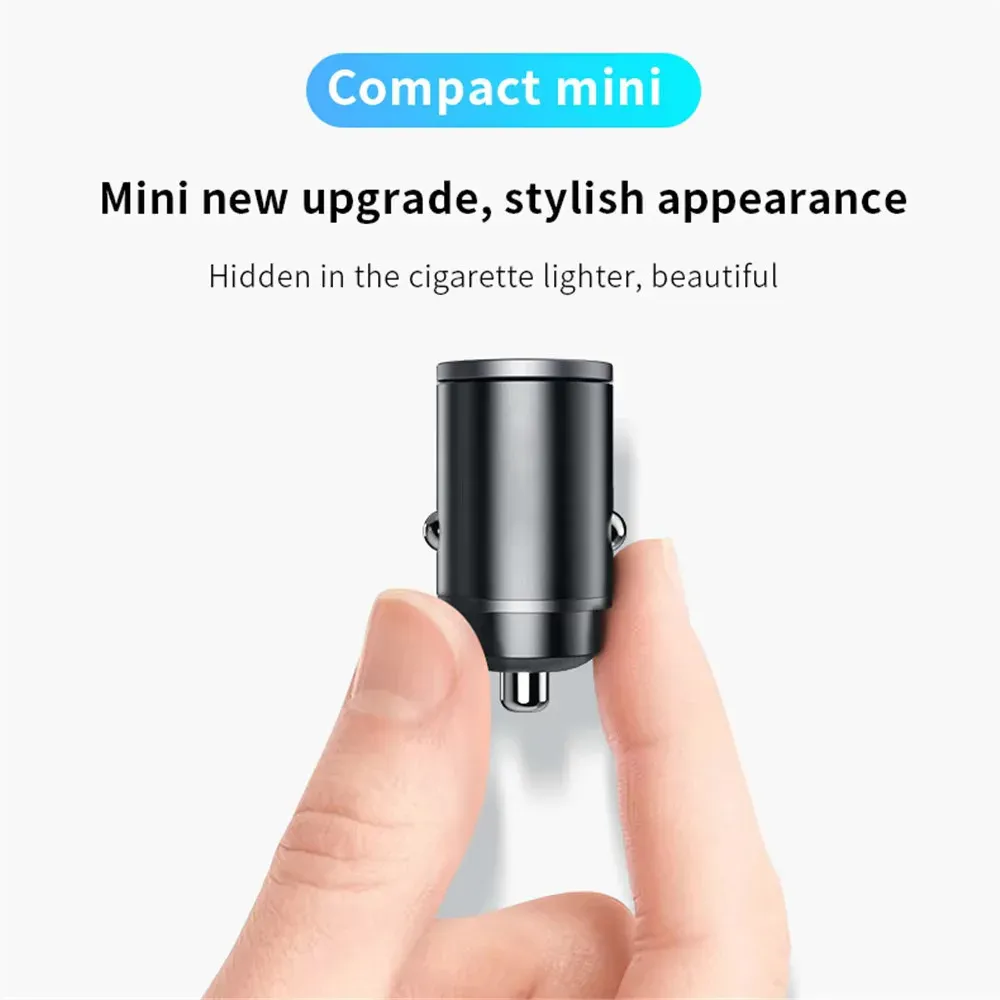 Mini chargeur de voiture USB-C à charge rapide, compatible Xiaomi, Samsung, Huawei et iPhone, 12-24 V, QC 3.0 et PD 5