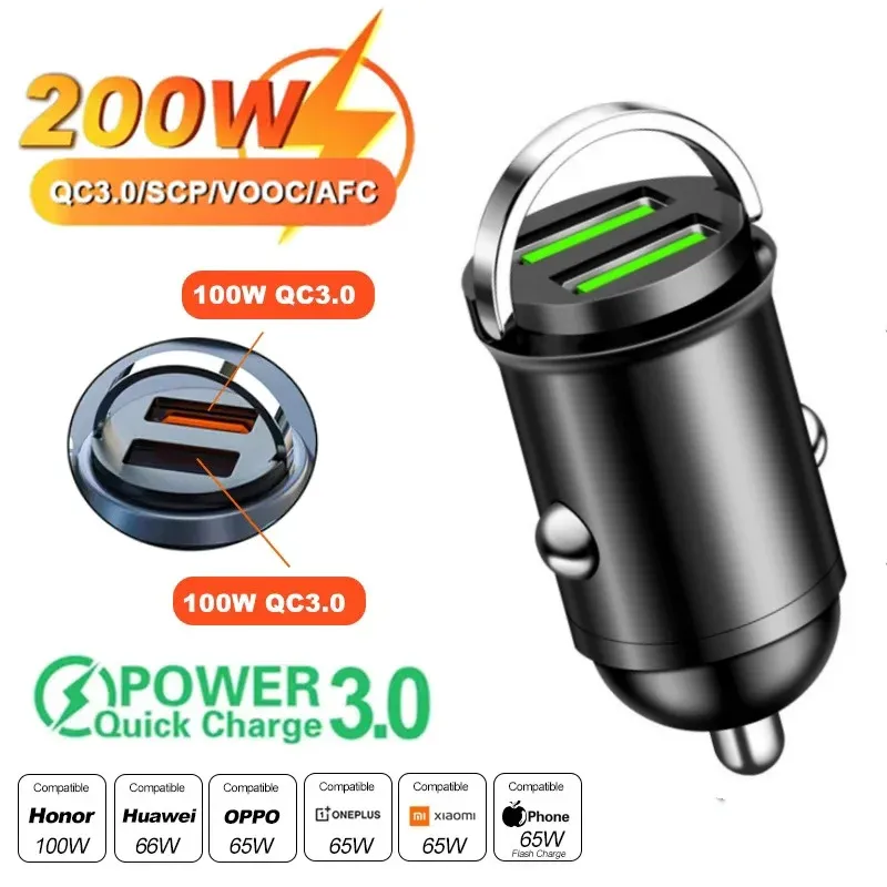 Mini chargeur de voiture USB-C à charge rapide, compatible Xiaomi, Samsung, Huawei et iPhone, 12-24 V, QC 3.0 et PD 9