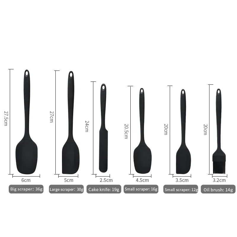 Ensemble d'ustensiles de cuisine en silicone 6 pièces : racloir à crème, spatule, pinceau à huile, racloir de précision, outil de pâtisserie, manche non inclus 3
