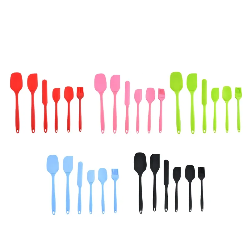 Ensemble d'ustensiles de cuisine en silicone 6 pièces : racloir à crème, spatule, pinceau à huile, racloir de précision, outil de pâtisserie, manche non inclus 4