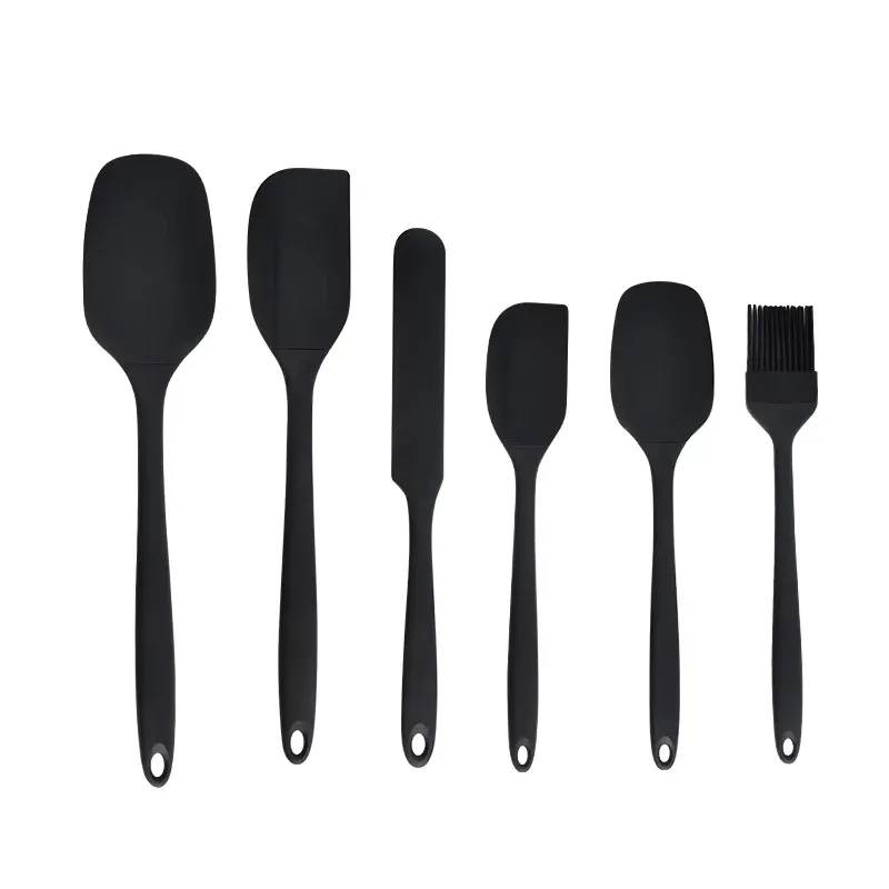 Ensemble d'ustensiles de cuisine en silicone 6 pièces : racloir à crème, spatule, pinceau à huile, racloir de précision, outil de pâtisserie, manche non inclus 6