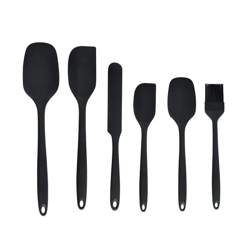 Ensemble d'ustensiles de cuisine en silicone 6 pièces : racloir à crème, spatule, pinceau à huile, racloir de précision, outil de pâtisserie, manche non inclus 11