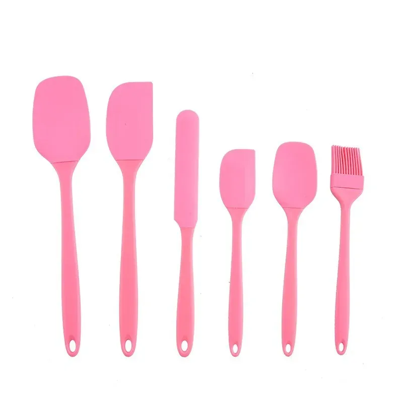Ensemble d'ustensiles de cuisine en silicone 6 pièces : racloir à crème, spatule, pinceau à huile, racloir de précision, outil de pâtisserie, manche non inclus 7