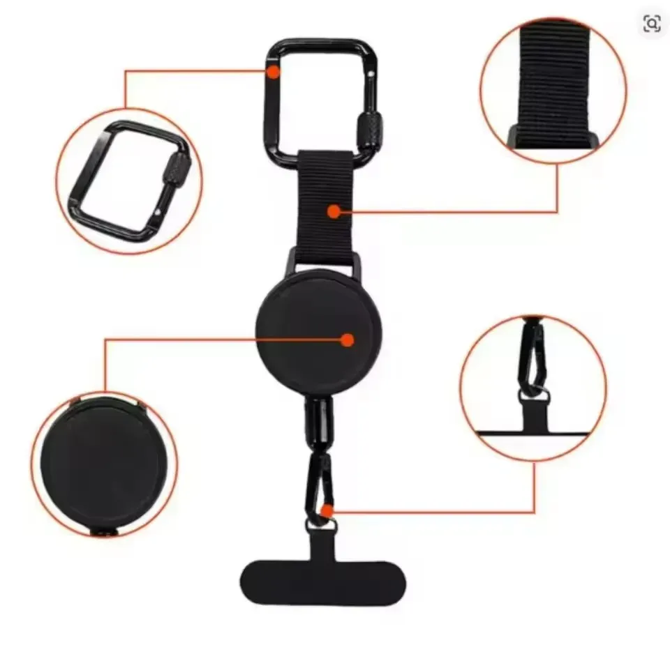 Support de téléphone antivol rétractable avec lanière de sécurité et mousqueton, harnais anti-chute pour la randonnée, le cyclisme et l'escalade 5