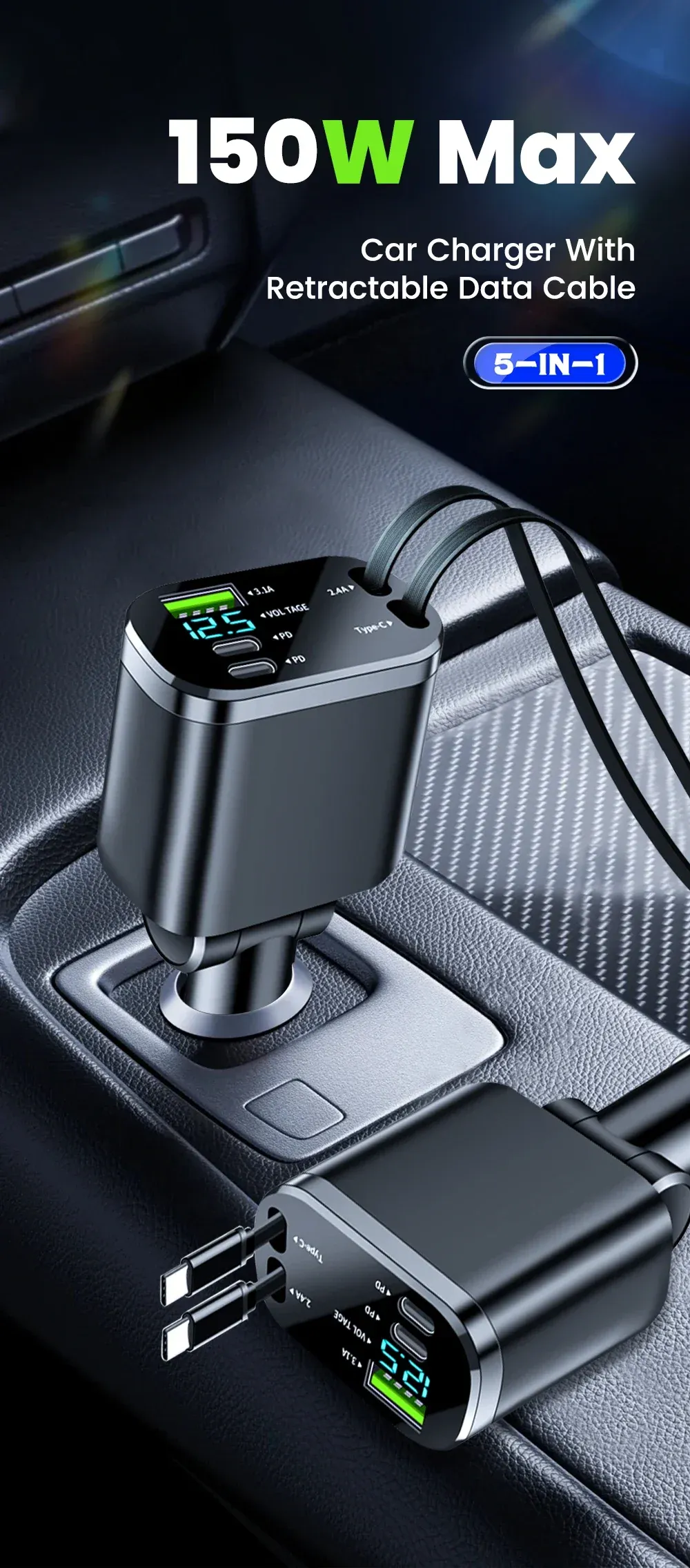 Chargeur de voiture 5 en 1 - vue d'ensemble