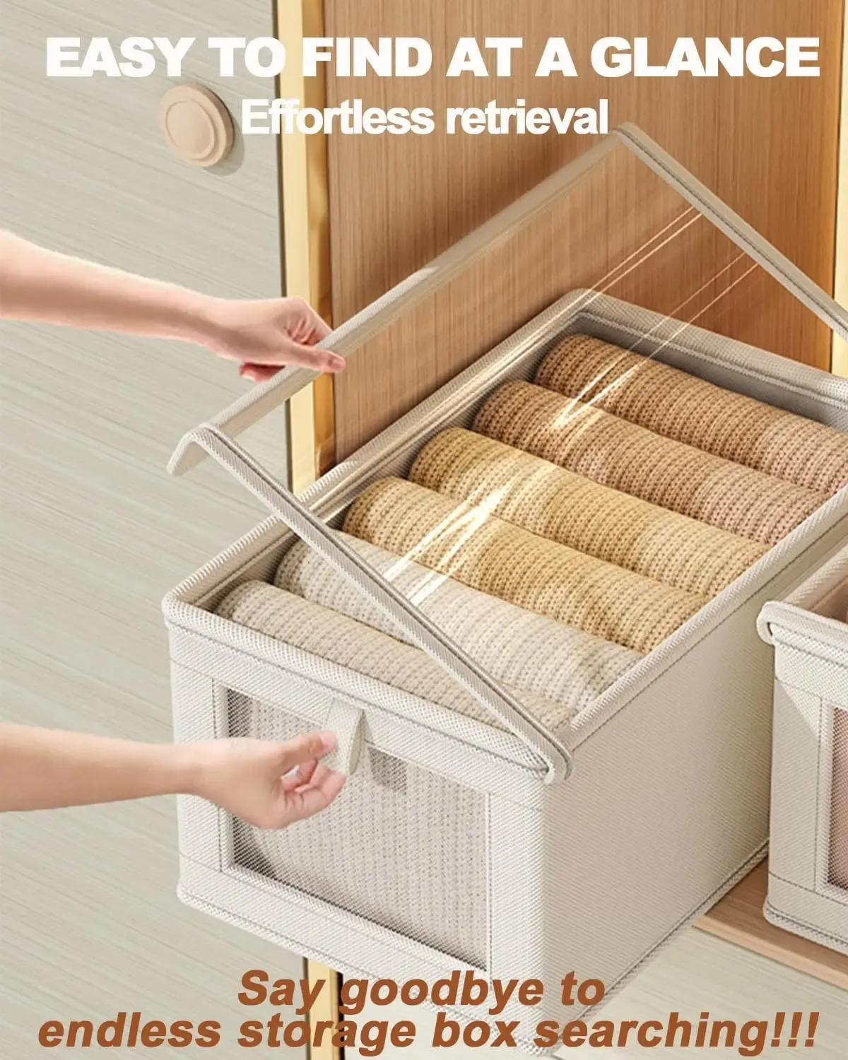 Boîte de rangement pliable pour vêtements avec fenêtre transparente, en tissu Oxford 3