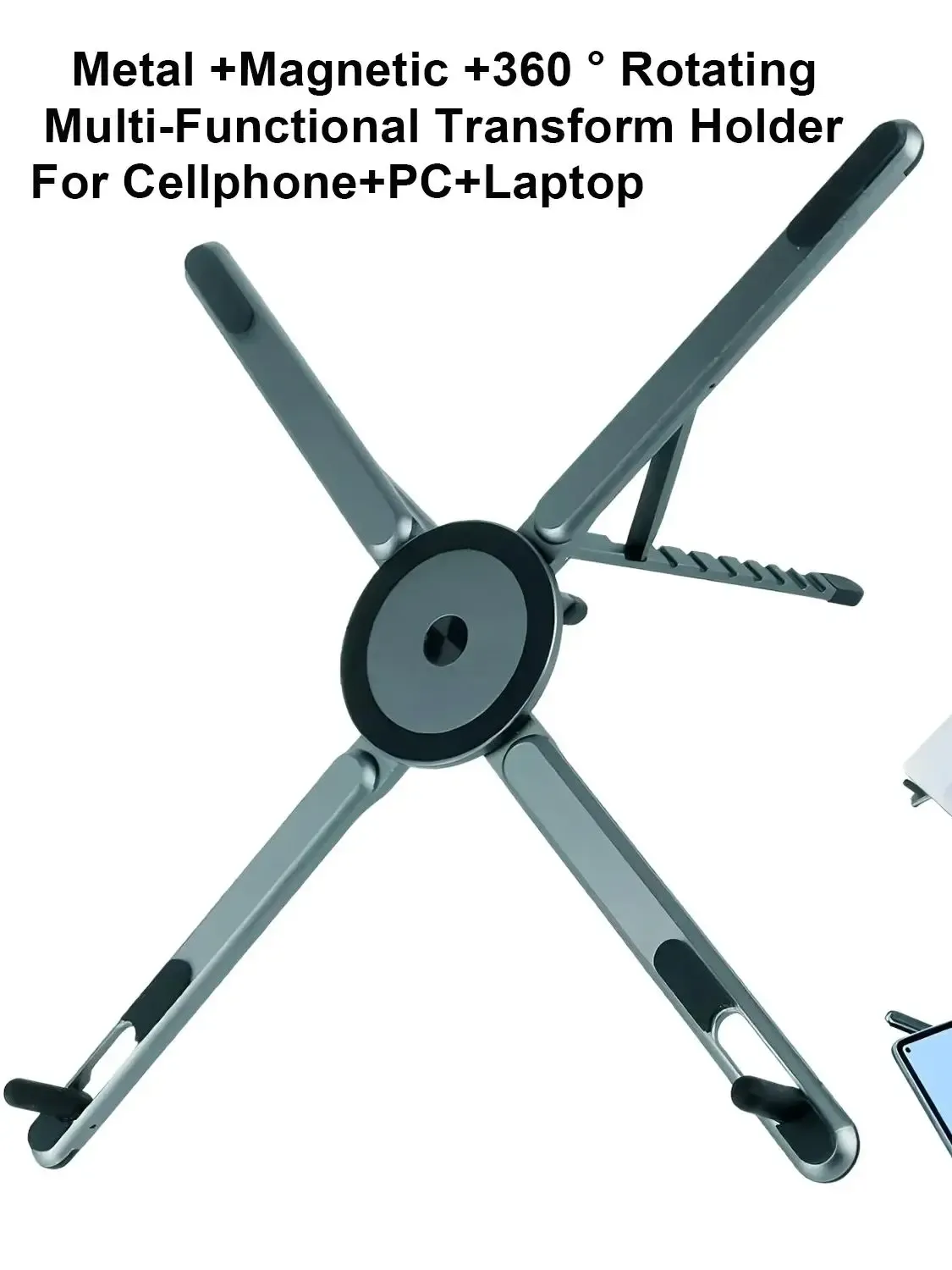 Support magnétique 3-en-1 pour téléphone avec perche à selfie et trépied pliable, compatible iPhone, iPad, tablette et ordinateur portable, idéal pour le bureau 7