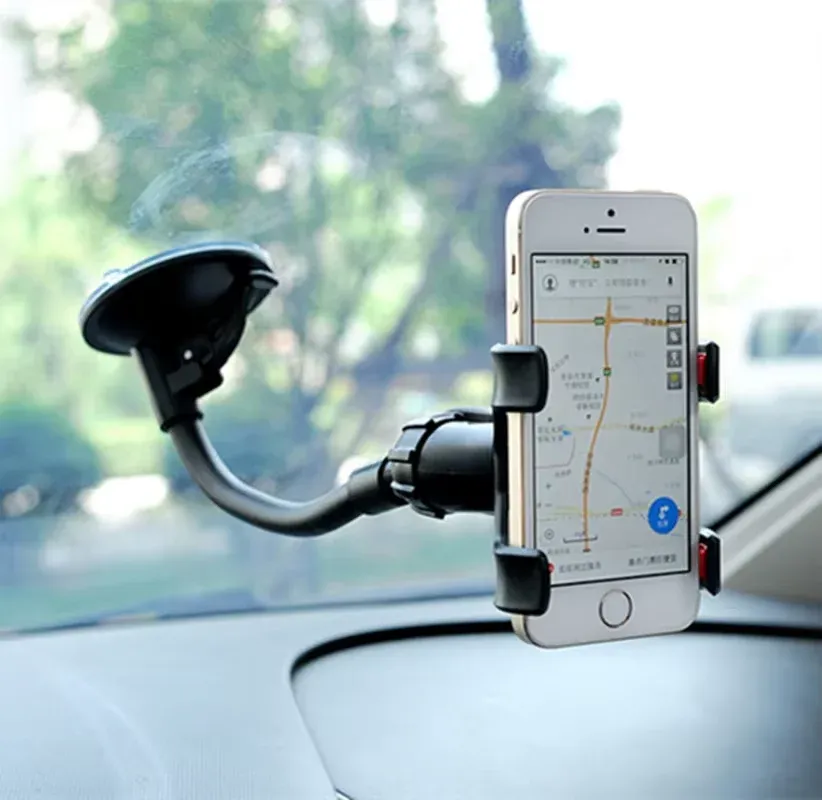 Support de téléphone universel pour voiture à rotation 360 degrés, flexible, pour tableau de bord et pare-brise, compatible GPS et bureau