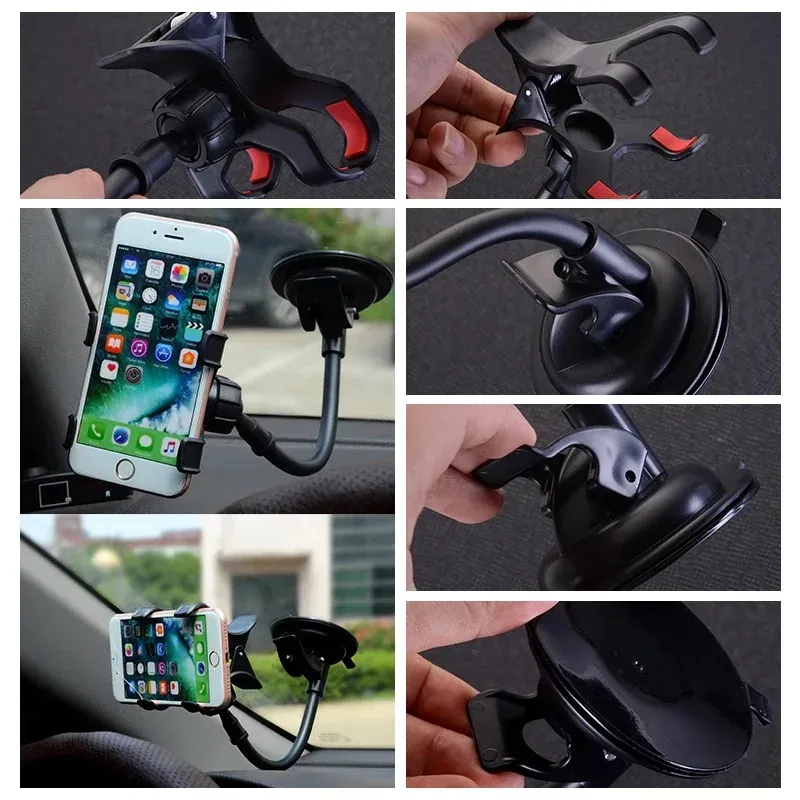 Support de téléphone universel pour voiture à rotation 360 degrés, flexible, pour tableau de bord et pare-brise, compatible GPS et bureau 4