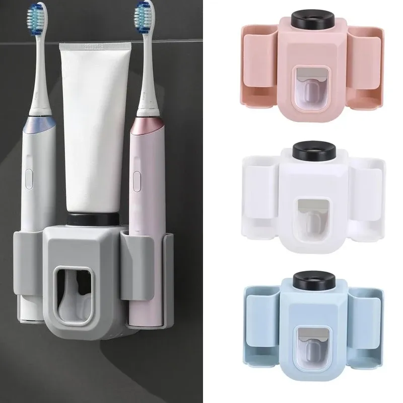 Porte-brosses à dents double, organisateur mural avec support pour dentifrice et presse-tube, accessoires de salle de bain - Image 1