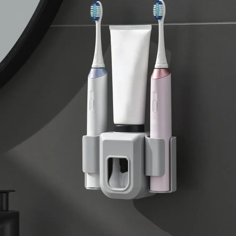 Porte-brosses à dents double, organisateur mural avec support pour dentifrice et presse-tube, accessoires de salle de bain 2