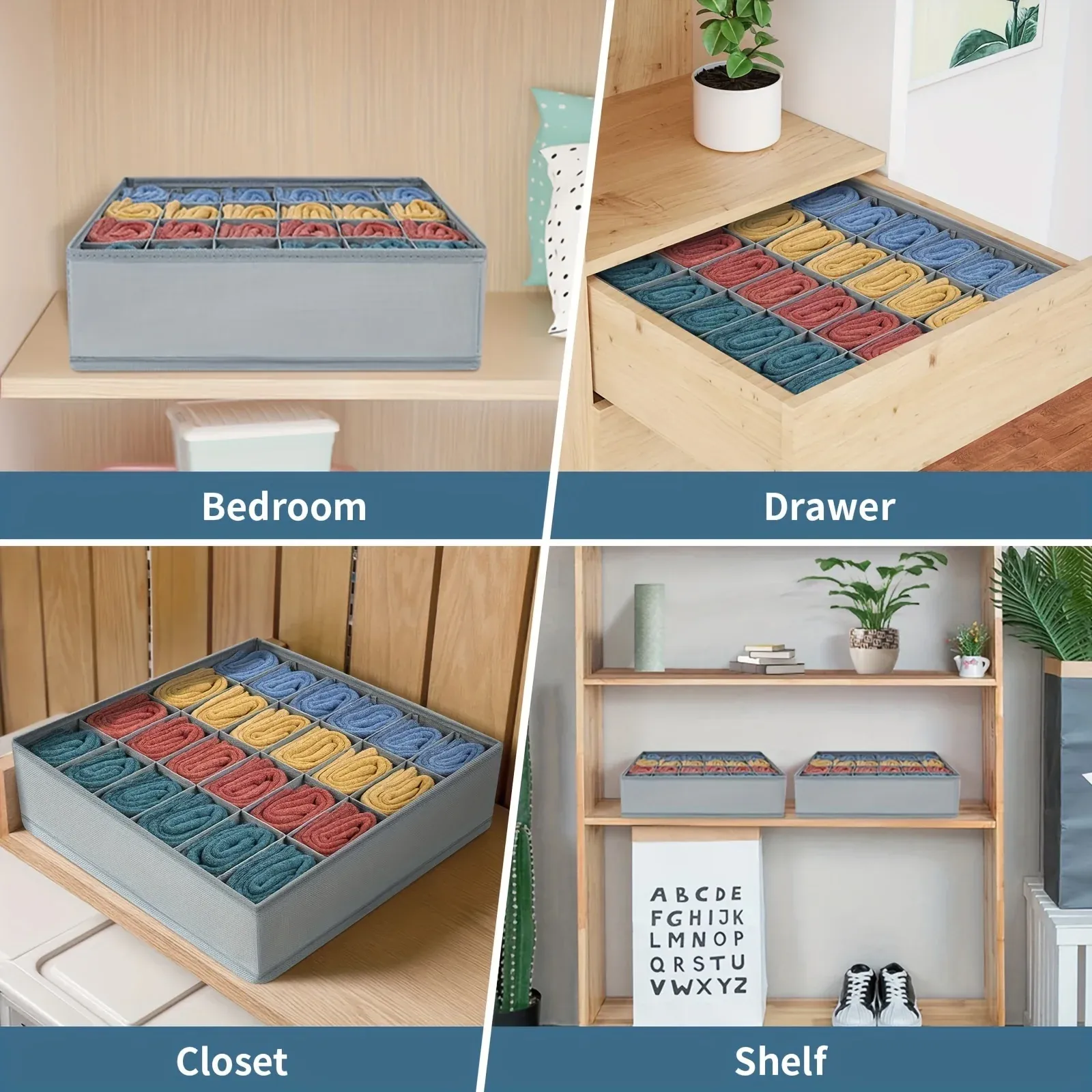 Boîte de rangement en tissu à 24 compartiments, pliable et empilable, pour chaussettes, cravates et sous-vêtements 3