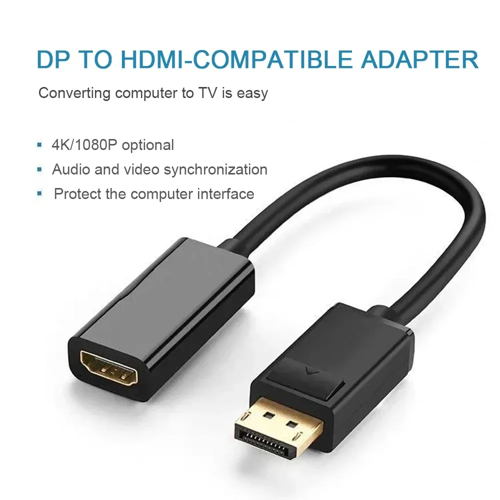 Adaptateur convertisseur DisplayPort vers HDMI 4K, câble audio-vidéo DP mâle vers femelle pour PC et TV 6