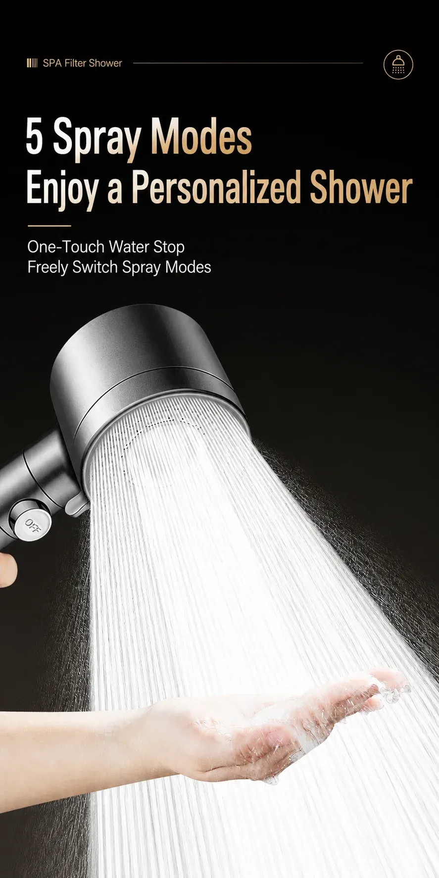 Pommeau de douche haute pression finition soignée
