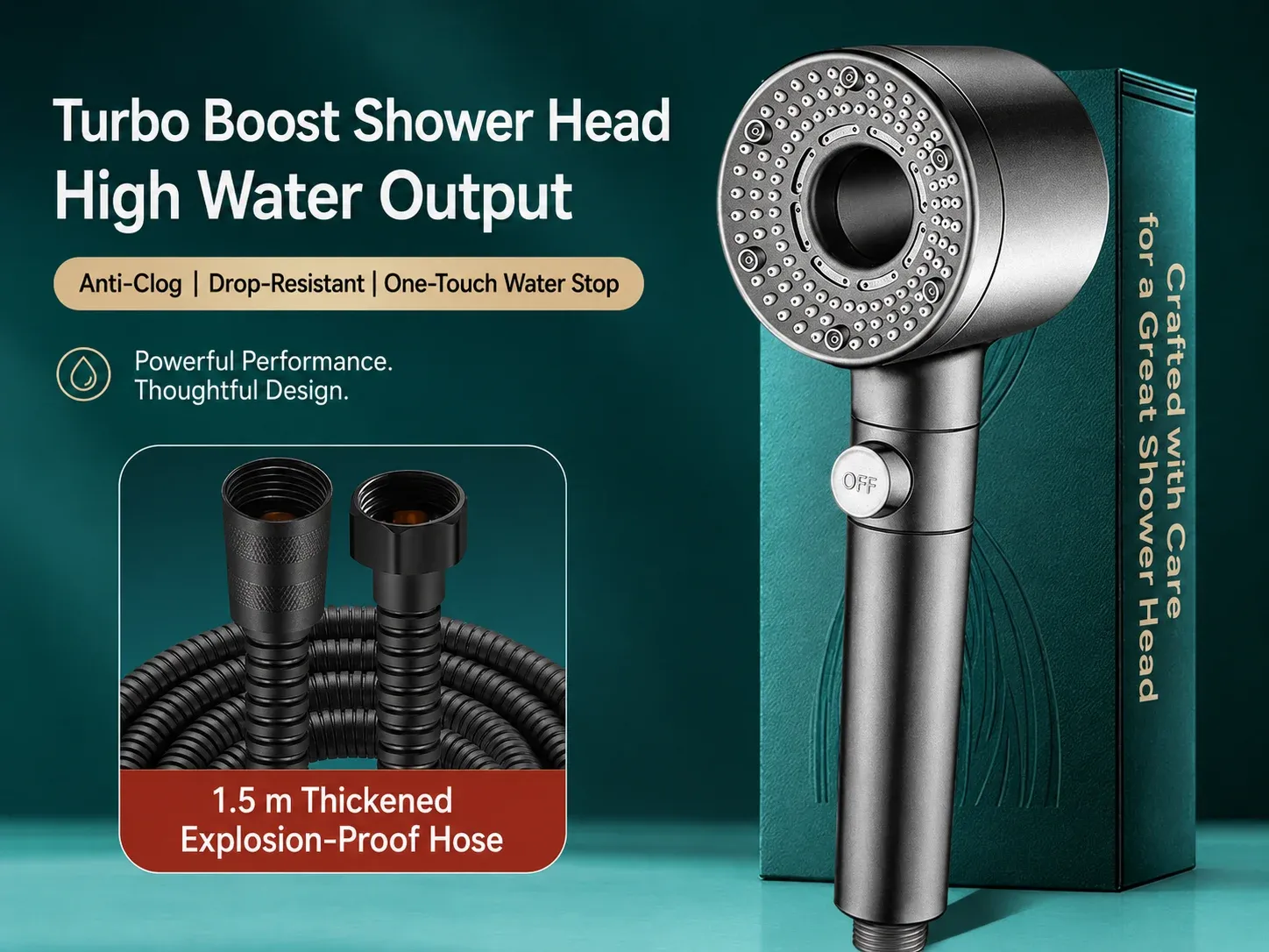 Pommeau de douche haute pression avec filtre, économie d'eau et arrêt une touche pour salle de bain 21