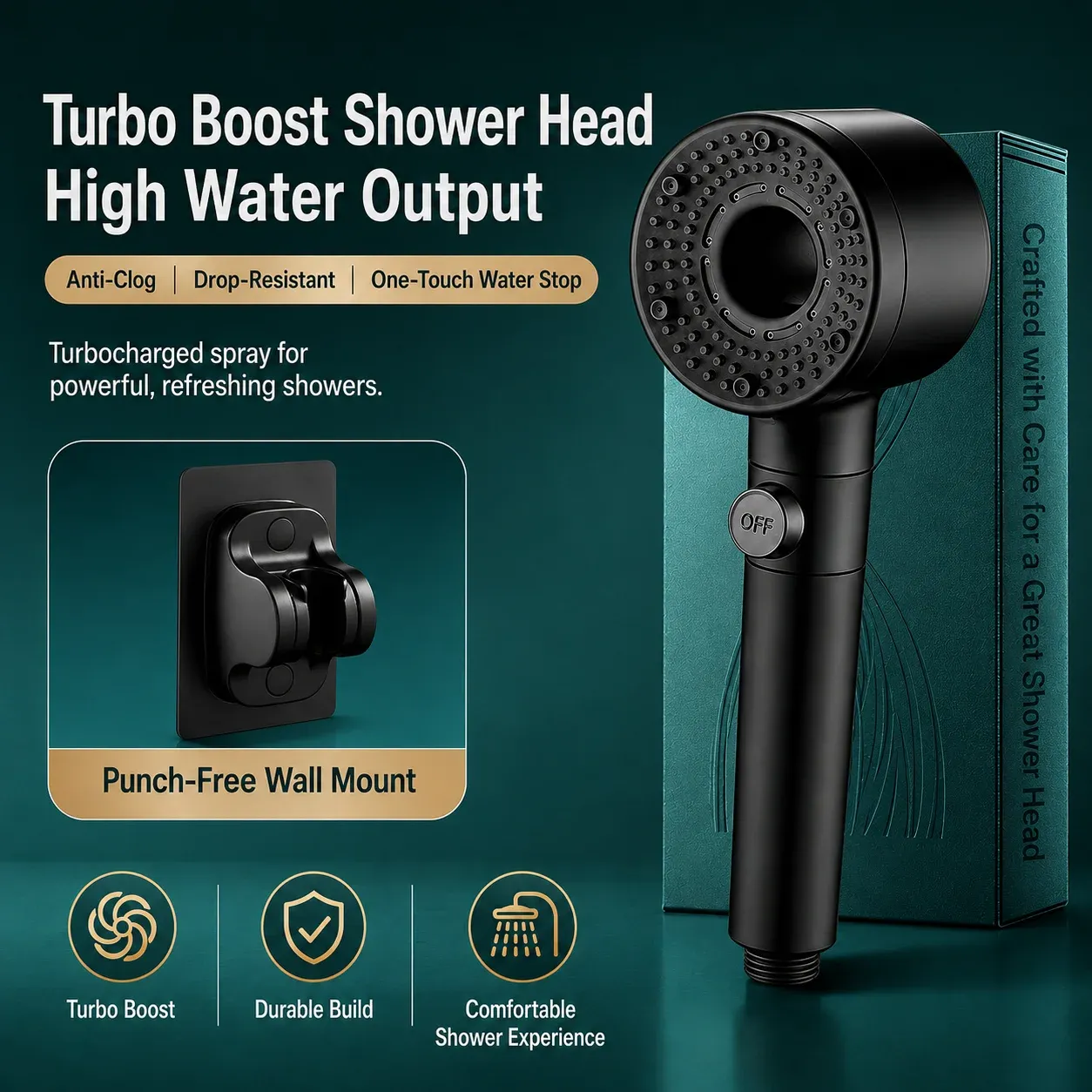 Pommeau de douche haute pression avec filtre, économie d'eau et arrêt une touche pour salle de bain 15