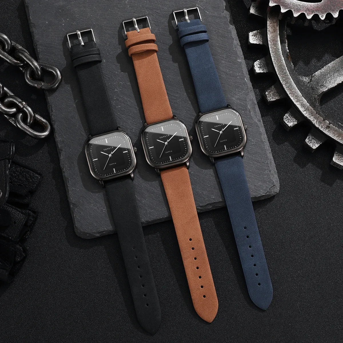 Montre carrée pour homme, détail du style